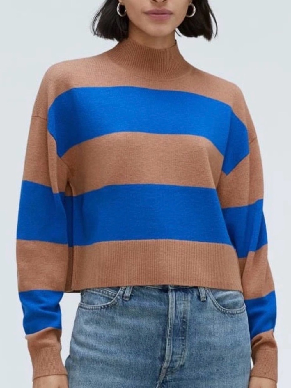 Everlane The Luxe Merino Turtleneck top sweater cropped brown blue sz XS
